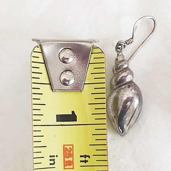 Vintage Sterling Silver Seashell Dangle Earrings - Picture 4 of 6